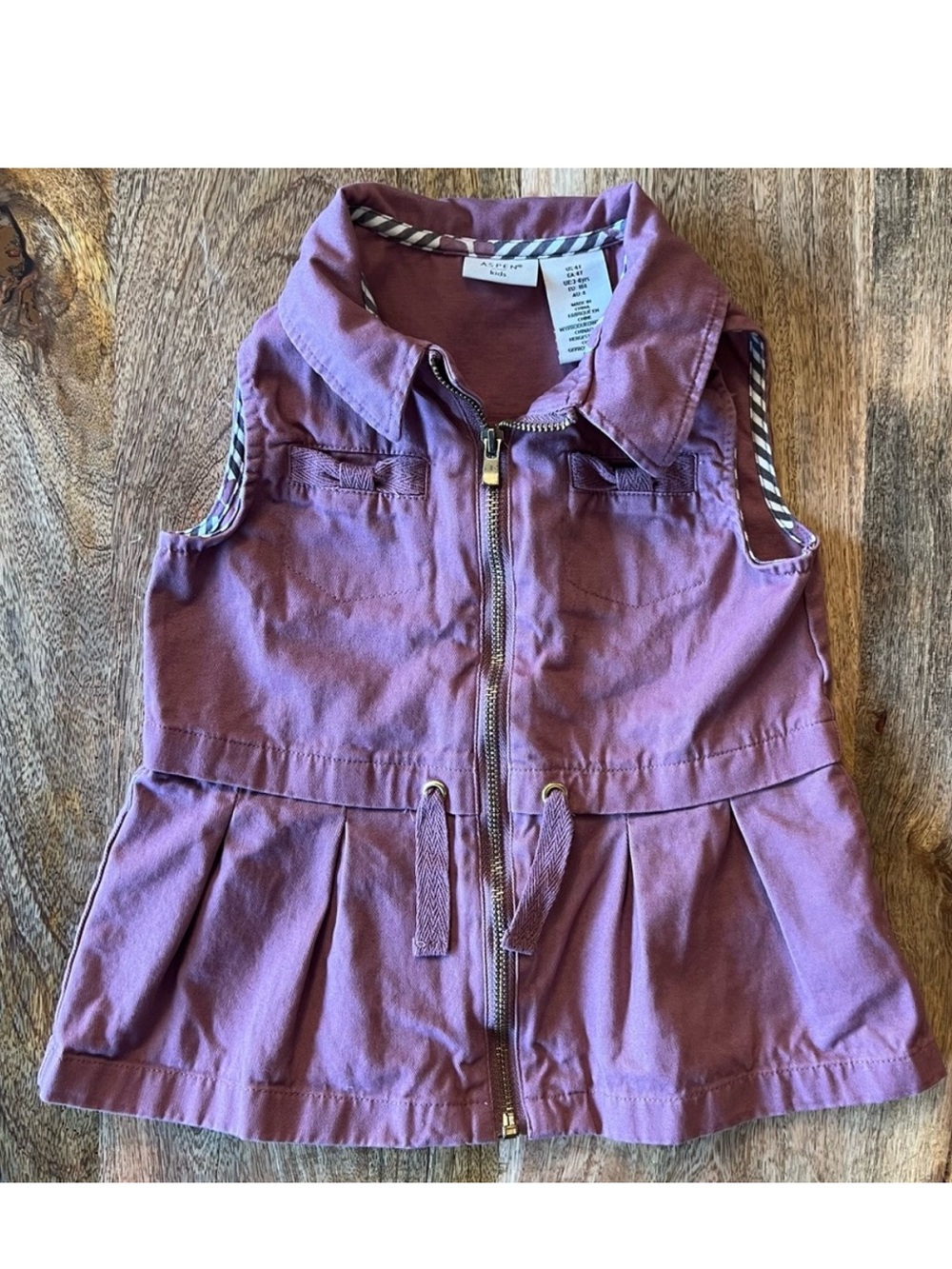 Aspen Kids Mauve Full-Zip Utility Vest with Drawstring Waist